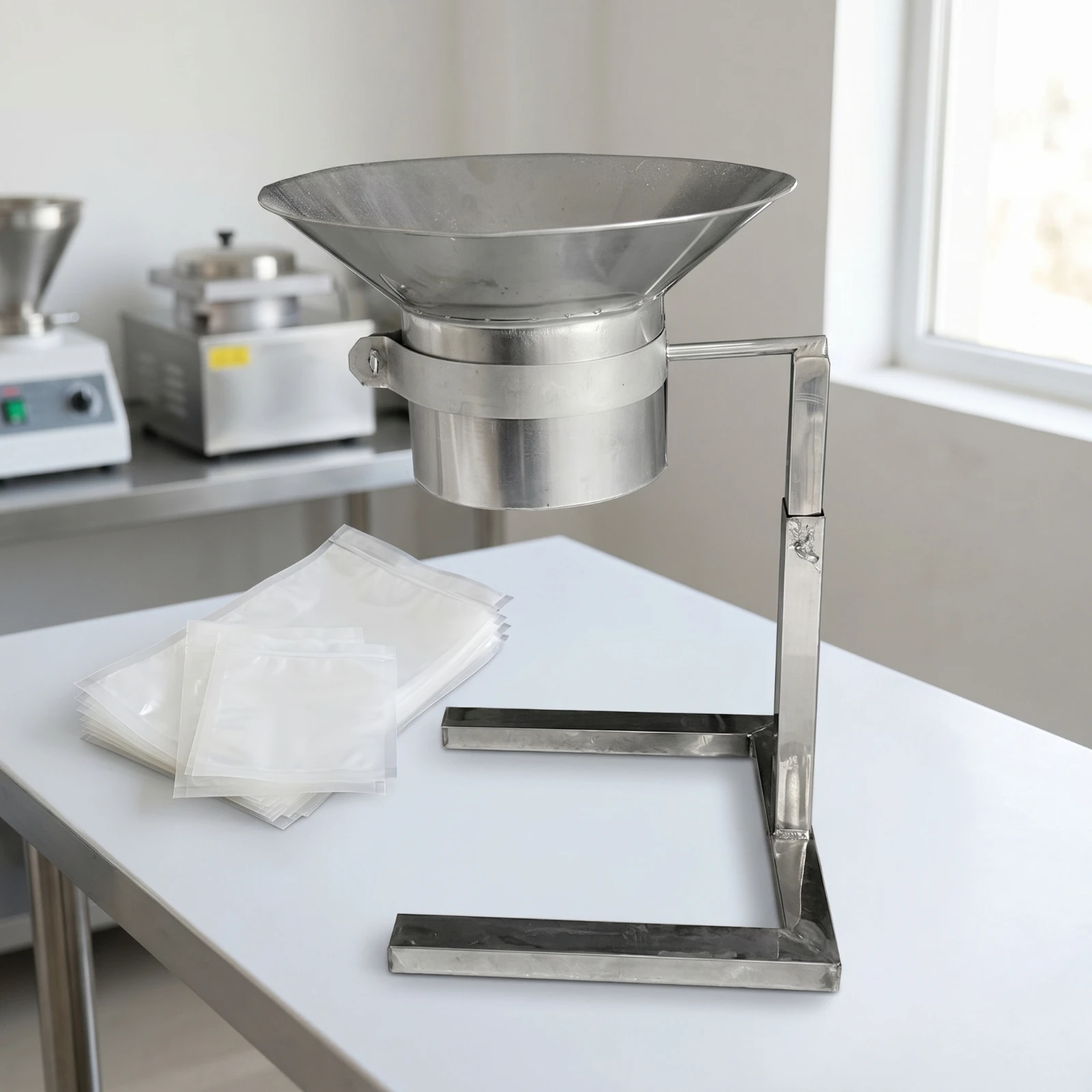 Bagging Funnel with Stand Handshands-off Stainless Steel Funnel with Stand Heavy-Duty Food Grade for Home Cooks, Vacuum Sealing