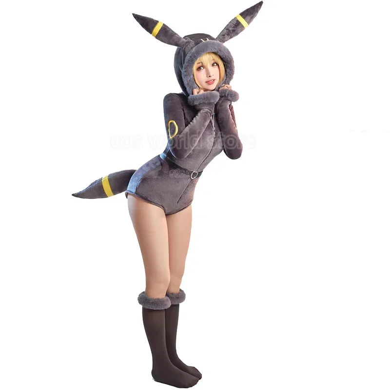 Anime Umbreon cosplay costume women sexy flannel hooded bodysuit suit bunny girl kawaii plush uniform pajamas cartoon jumpsuits