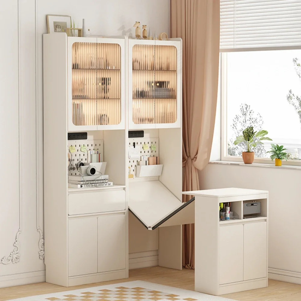 

Cream Style Invisible Folding Desk Bookcase Integrated Small Apartment Retractable Home