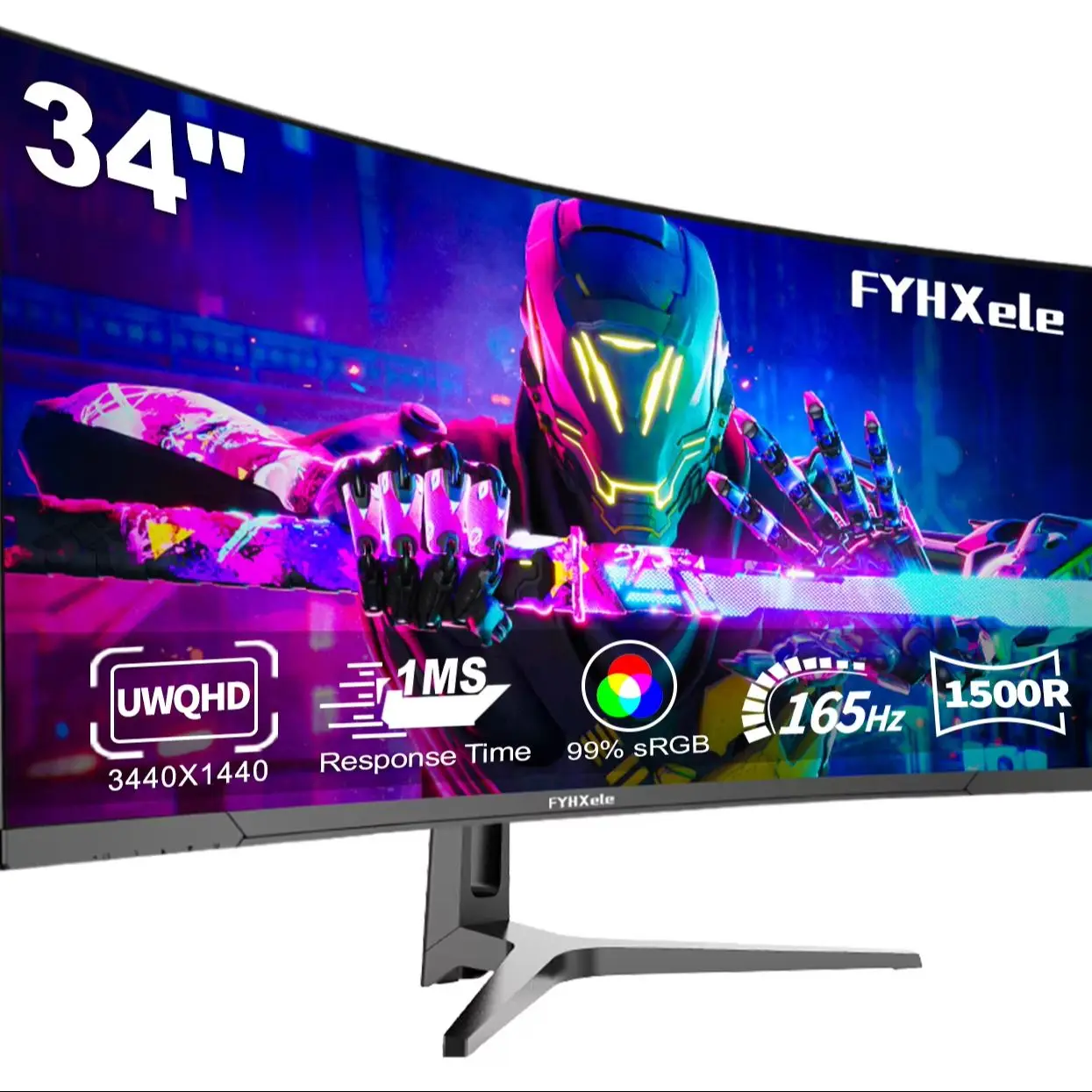 Display Screen 34" 165Hz UWQHD Curved Gaming Monitor 1ms 1500R Ultra Wide Game Screen für PC Gamer PS5 Xbox