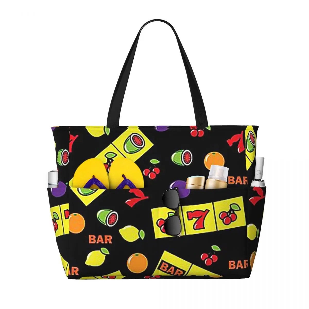 

Casino Lucky Slots Cherry Melon Lemon Fruit Beach Tote Bag Sport Gym Yoga Duffle Large Tote Bag Women Travel Bag Fitness bag