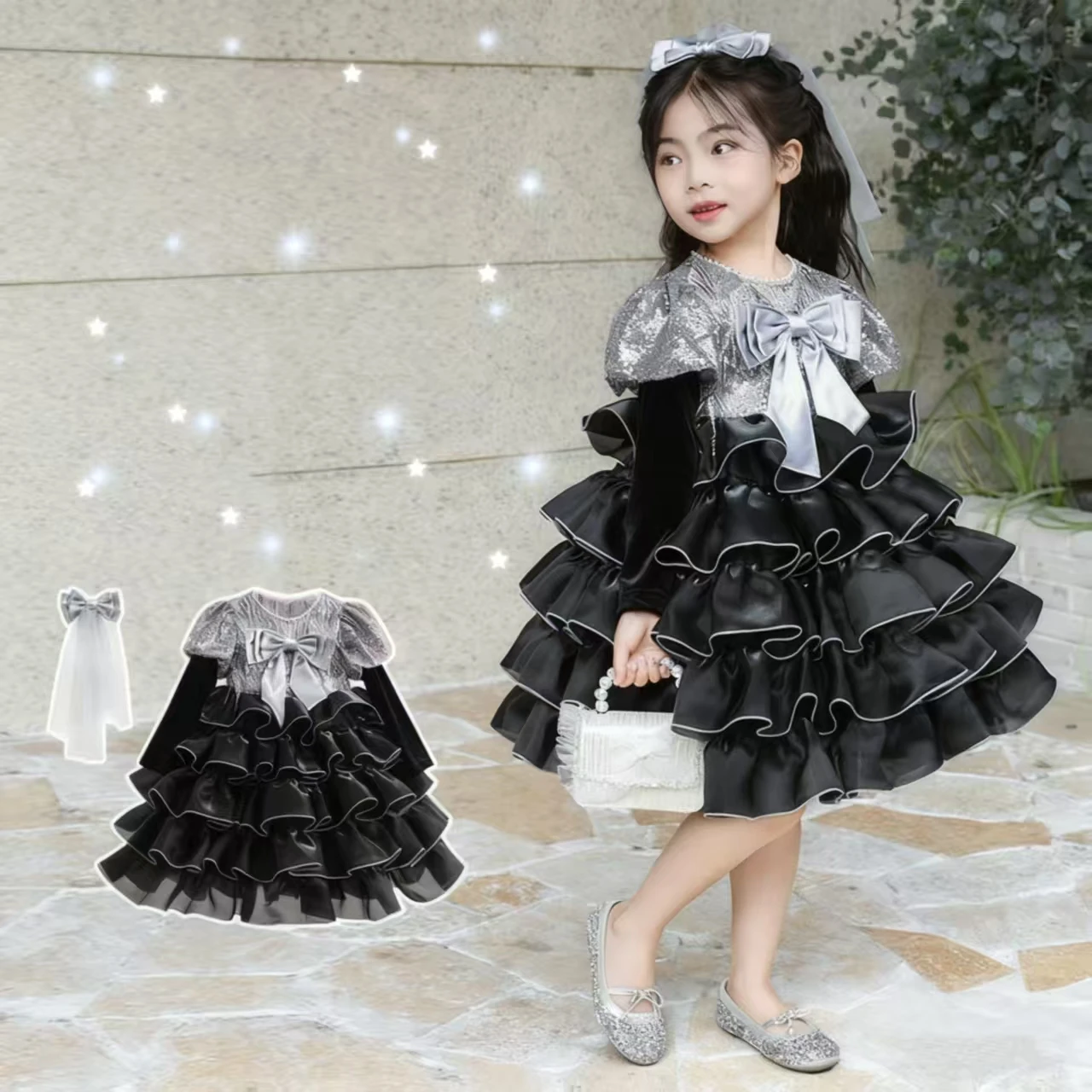 

Autumn Girls Dress Kids Clothing Velvet Birthday Dress Child Party Cake Skirt Princess Lolita Dresses Gown Skirt Evening Dress