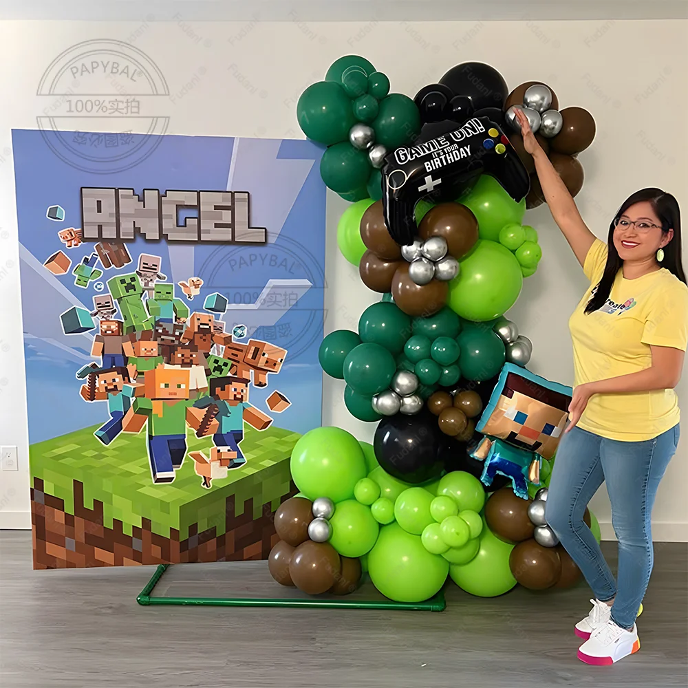 Jeu Minecraft thème anniversaire ballon colonne garçon vert personnage de dessin animé fête