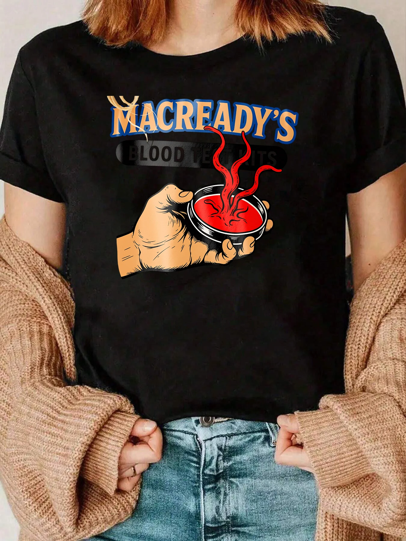 

Macready's Blood Vessels Print Halloween T-Shirt Casual Wear For Women 220g