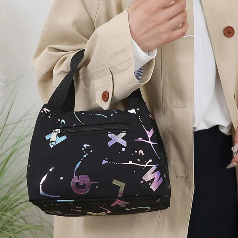 حقيبة غداء ذات سعة كبيرة، حقيبة يد تسوق بسيطة متعددة الاستخدامات، حقيبة يد مطبوعة برونزية، قماش أكسفورد، حقائب حمل مقاومة للماء #5