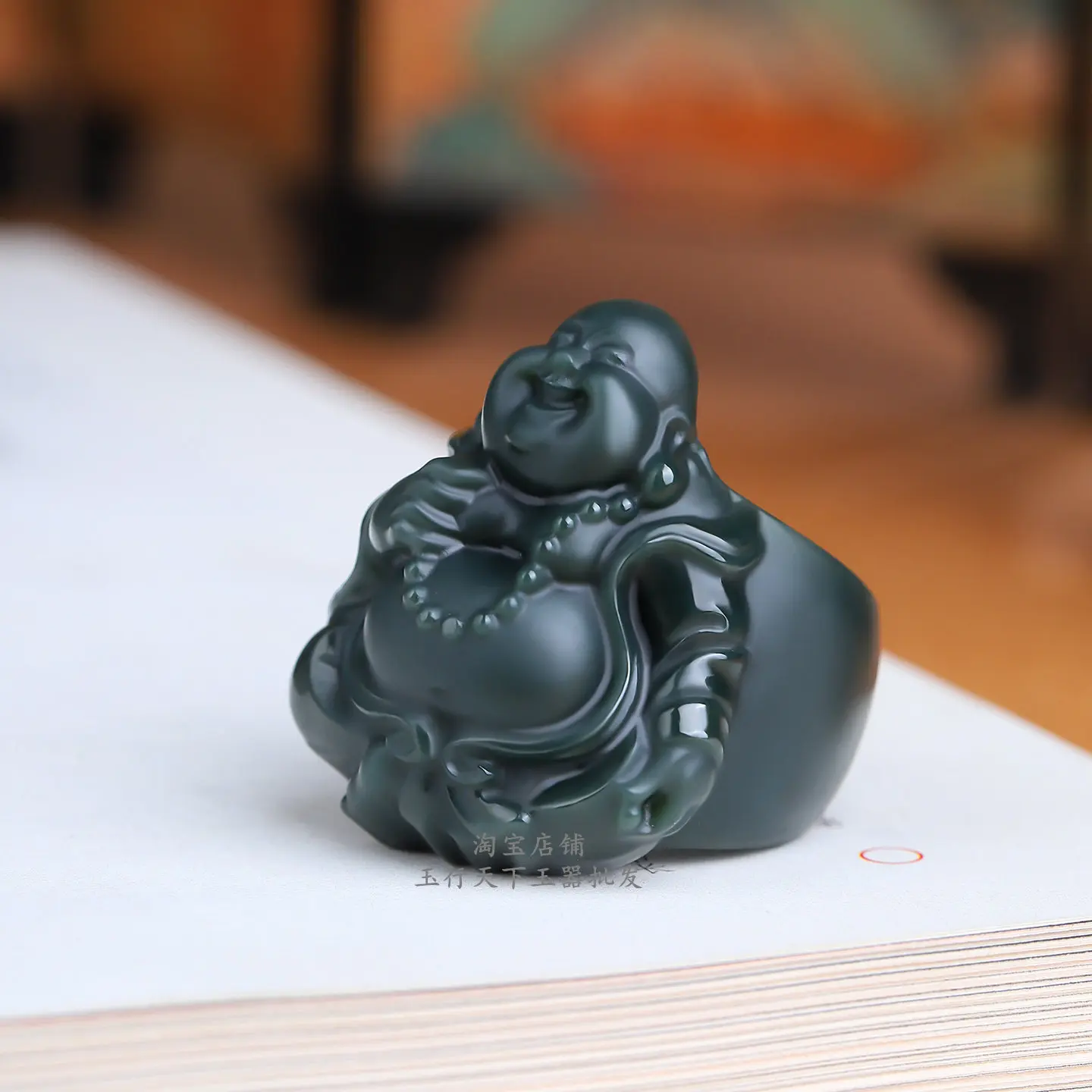 Genuine Xinjiang Hetian fine material Maitreya Buddha wrench finger men's and women's Buddha public ring rin