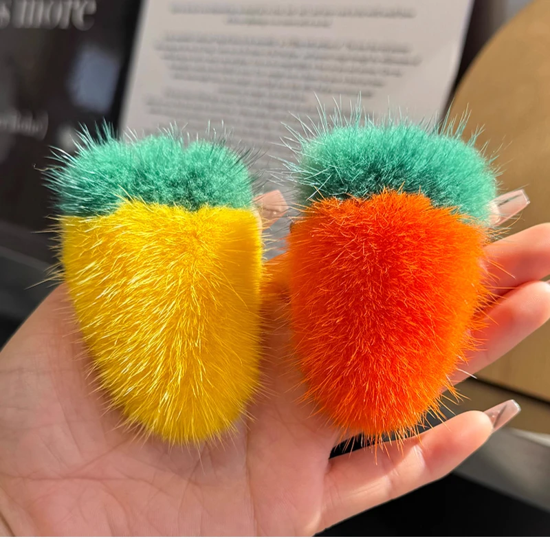 

Hair Rope Real Mink Fur Carrot Elastic Bands Woman Luxury Genuine Rubber Band Hair Ring Accessories Fur Fluffy Hair Ties Girls