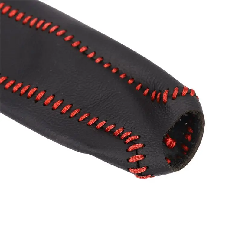 6X Leather Hand Brake Cover Protective Sleeve For Honda / Accord / Civic 8, Black + Red Line
