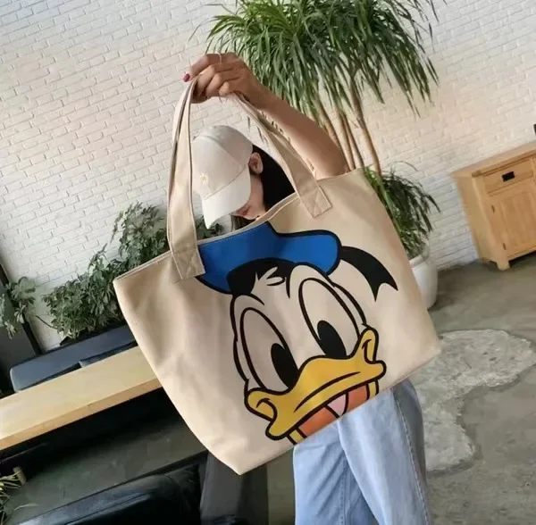 Mikey Minnie Duck Large Capacity Totes Handbags Female Cartoon Canvas Shopping Bags Women Shoulder Bag