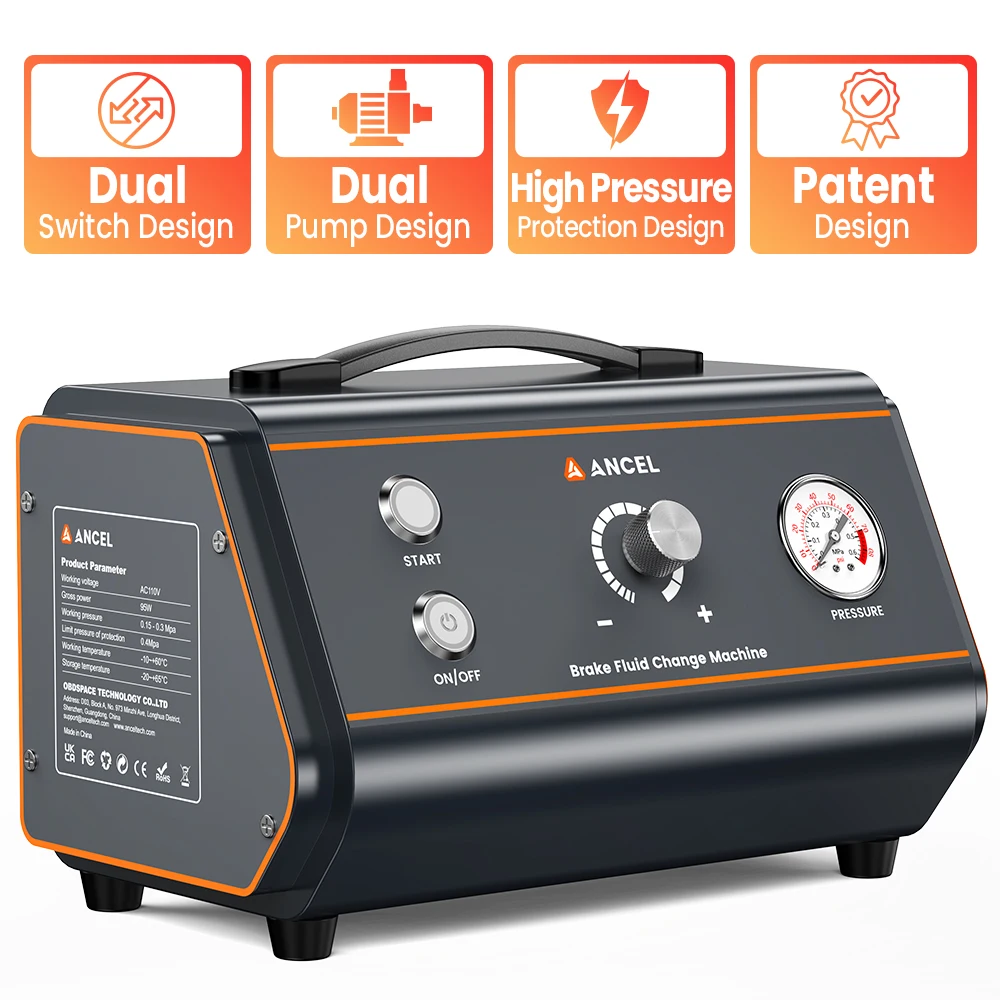 

ANCEL BR1000 Electric Pulse Car Brake Vacuum Transfer Pump Oil Filling Changer Extractor Machine Clean The Pipeline 0.2MPa