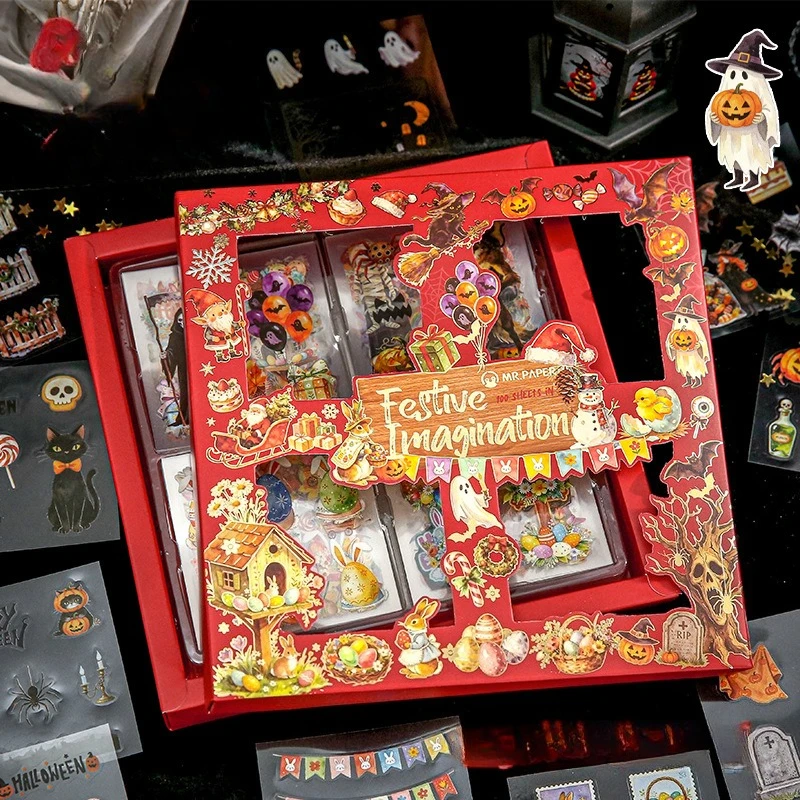 Vintage Christmas Halloween Festival Landscape PET Sticker Creative DIY Journal Material Collage Scrapbooking Stationery