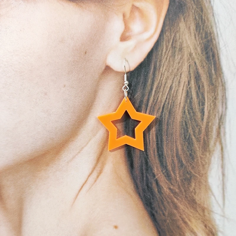 KUGUYS Hollow Out Colours Star Drop Earrings for Women Neon Acrylic Jewelry Sample Trendy Accessories