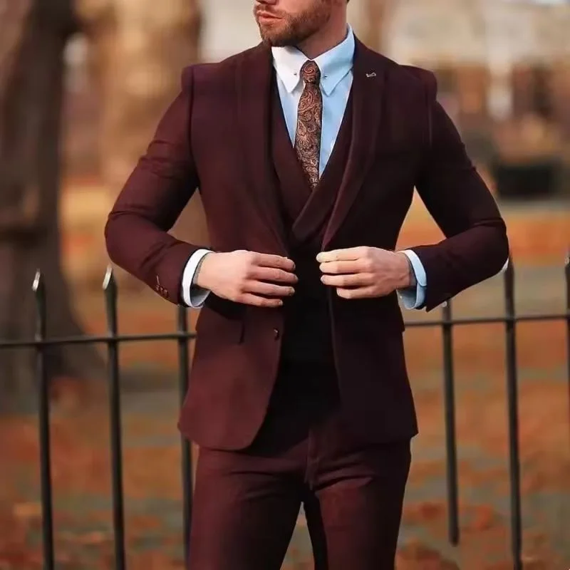 

Elegant Burgundy Single Breasted Peak Lapel Casual Regular Formal Occasion Blazer New Arrival Wedding Men's Suits Chic Blazer