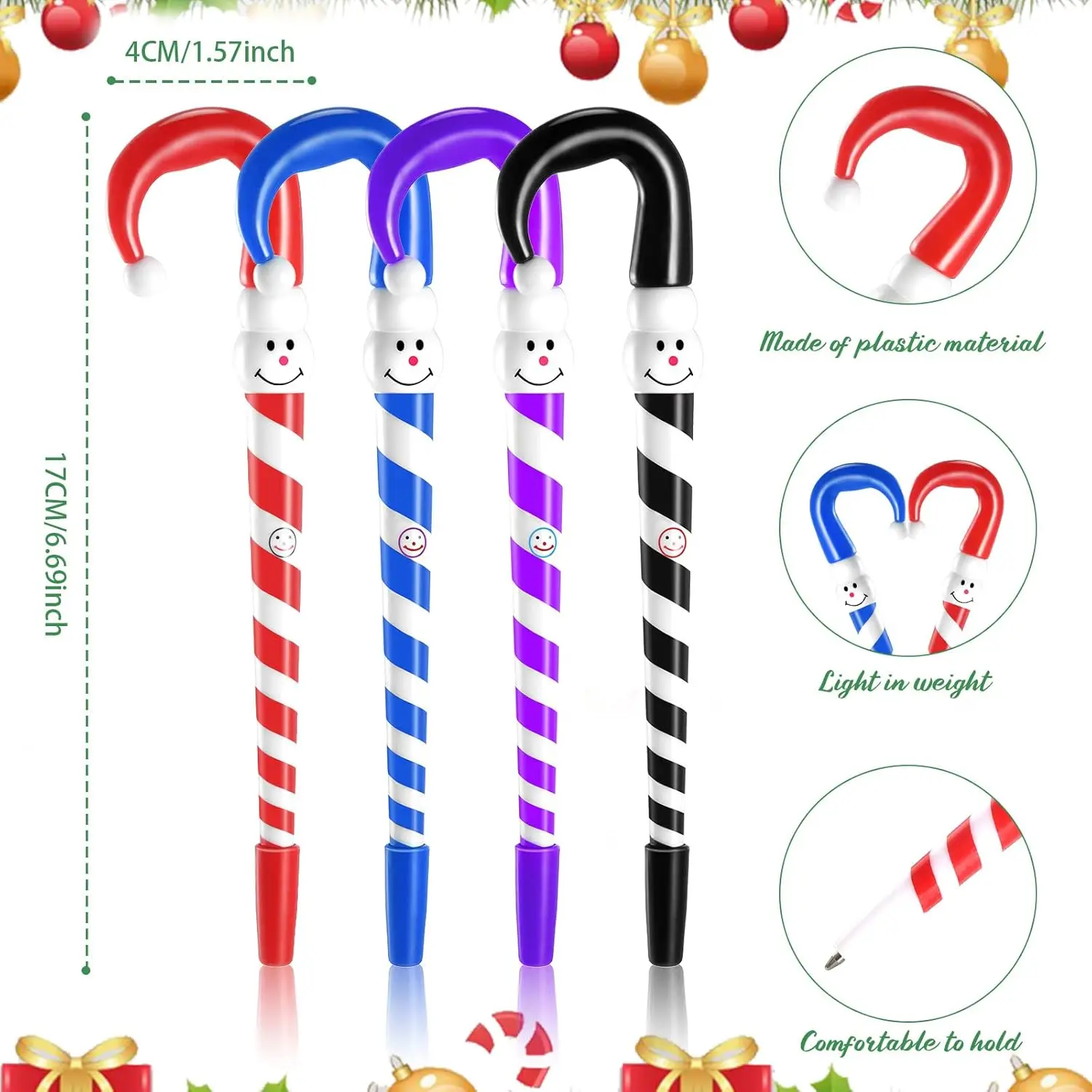 8 Pcs Christmas Candy Cane Pens,Snowman Umbrella Ball Point Pens Christmas Gift for Christmas Pens for School Boys and Girls