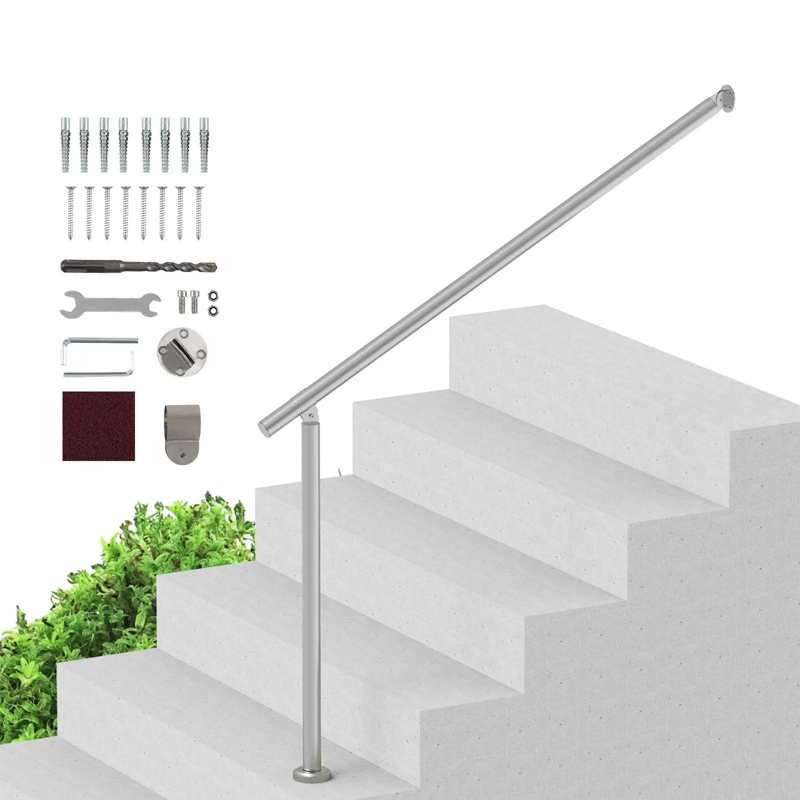 Außengeländer 120 cm, silber, für Treppen, Veranda & Terrasse, montagefertig mit Befestigung