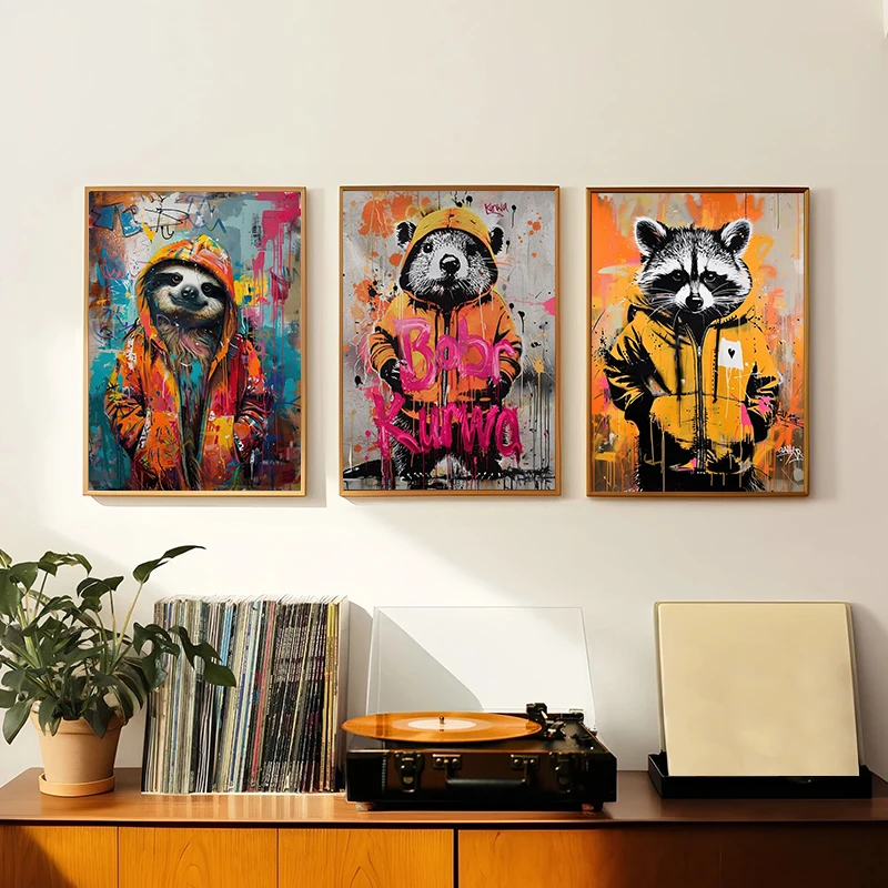 Funny Cartoon Animals Car Art Nursery Wall Poster Print Giraffe Bear Rabbit Children Kid Room Canvas Painting Home Decor Picture