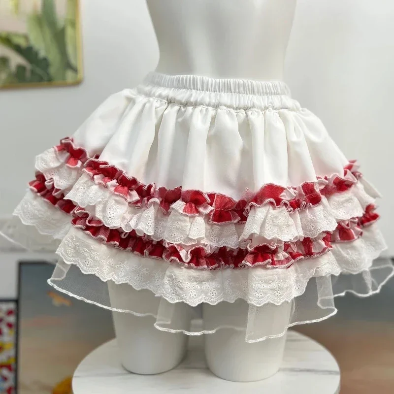 Doce lolita ballet bolo saia japonesa feminina verão bonito malha rendas plissado festa mini saias meninas kawaii y2k faldas mujer