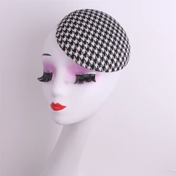 Wedding Hat DIY Craft Accessories Black Houndstooth Fascinator Hat Round Base holder for Women Derby Church Wedding Hat