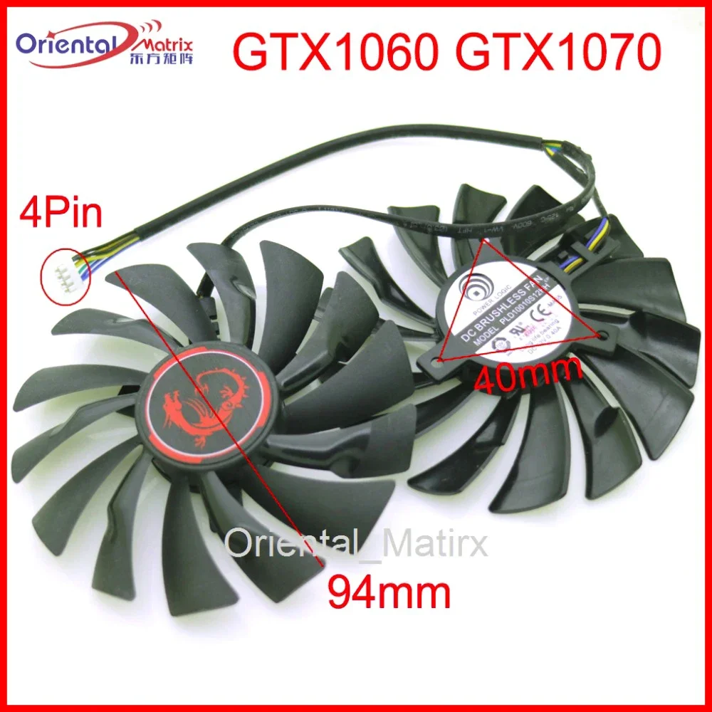 Free Shipping 2pcs/lot PLD10010S12HH 95mm 4Pin VGA Fan For MSI GTX1070 1070 GTX1060 1060 Graphics Card Fan