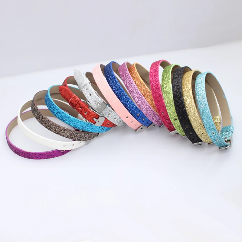 Pulsera con purpurina para mujer, brazalete con letras deslizantes, accesorios de bricolaje para regalo, 8mm, novedad