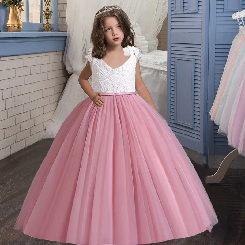 New Girl Flower summer Lace Princess Dress fluffy elegant evening dress baby birthday party girl princess dress 0-12 year old