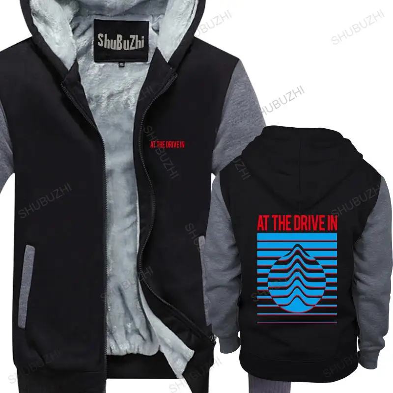 

men winter warm black hoody At The Drive In Band Blue Stripes Black Preshrunk male thick hoodies euro size