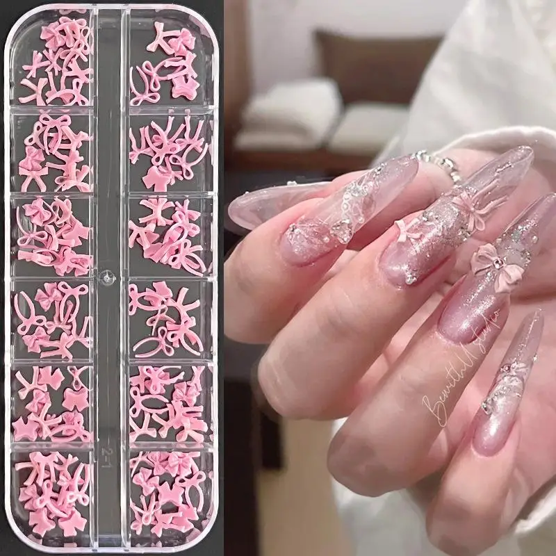 Mix Sweet Colorful Bowknot Sexy Leopard Ribbon Charms Korean Cute Bow Tie Nail Art Accessories Lovely Decorations Manicure Tools