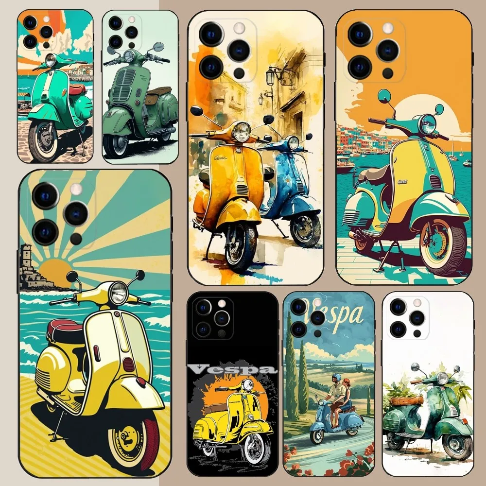 V-Vespa S-scooter Phone Case For Apple iPhone 15,14,13,12,11,Pro,X,XS,Max,XR,Plus,Mini Soft Black Cover