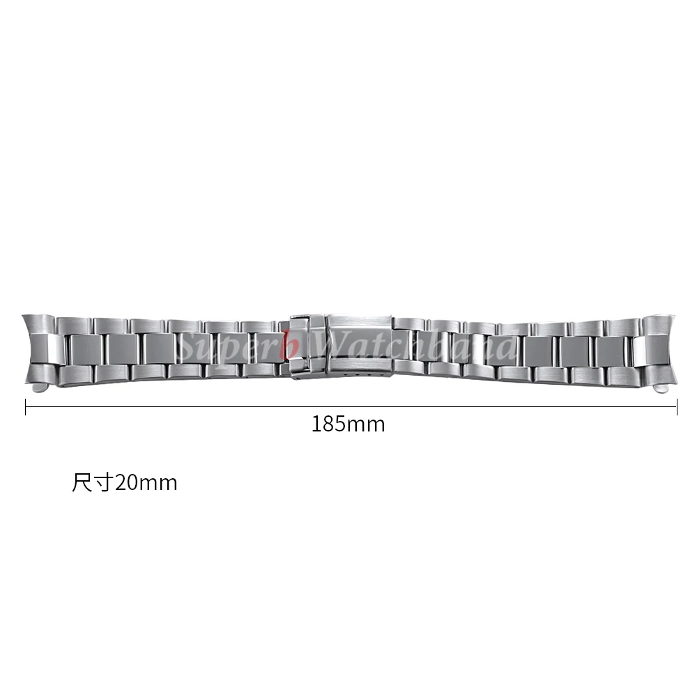 솔리드 스테인레스 스틸 시계 밴드 20mm 롤렉스 데이토나 오이스터 남성용 여성용 스포츠 스트랩 곡선형 엔드 팔찌 시계 액세서리