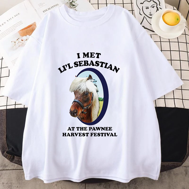 I Met Lil Sebastian Pawnee Harvest Printed T-shirts for Men Women Summer Tee Shirt Neutral Casual Short Sleeve Round Neck Tops