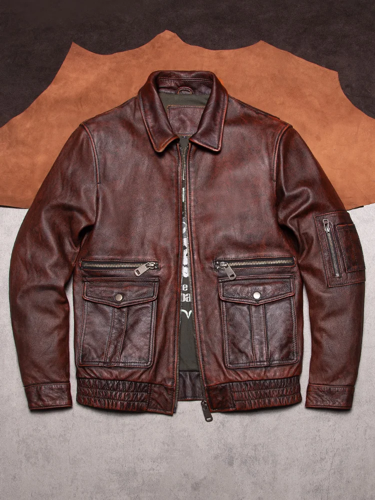 

Мужская кожаная куртка-жилет в стиле ретро из состаренной кожи A2, из натуральной воловьей кожи, свободного кроя, в западном стиле, модная, для городской молодежи, повседневная