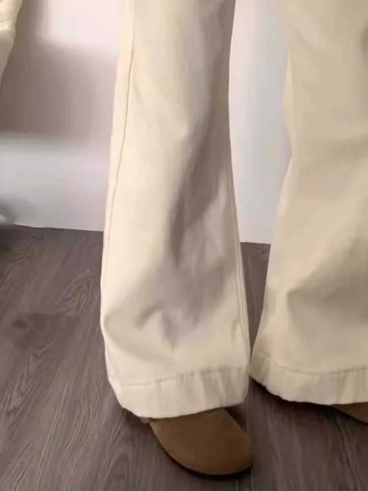 

High Waist Bell Bottom Straight Leg Jeans Women's Light Beige Casual High Waist Denim Pants Spring Autumn Slimming Shorties