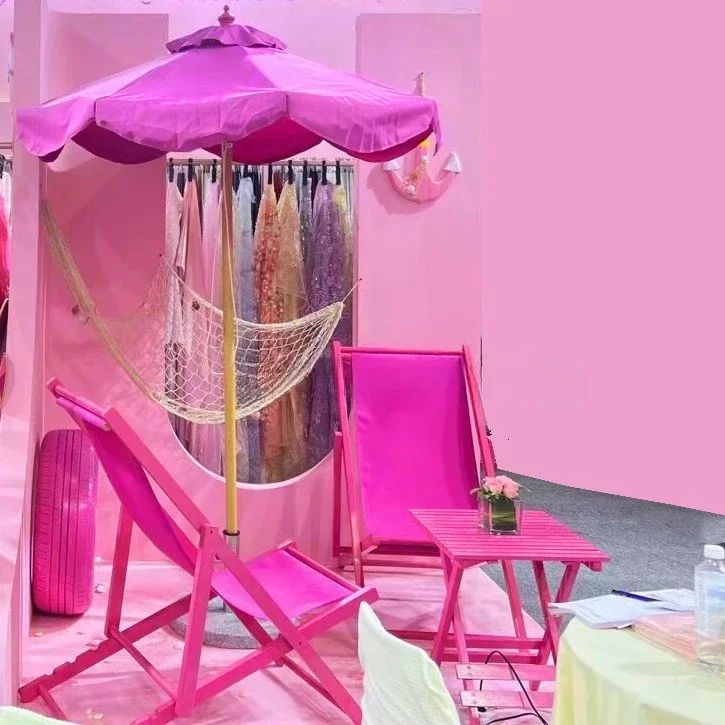 Fluorescente Folding Beach Chair, Proteção Solar, Pink Lucky Color, Rosa Vermelha, Proteção Solar, ao ar livre, Legal