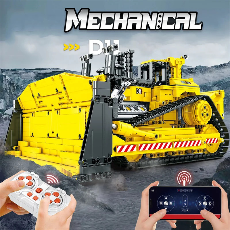 1836PCS D11 Bulldozer Remote Control Engineering Vehicle Building Blocks RC Car Model Bricks DIY Toys For Kids Birthday Gifts