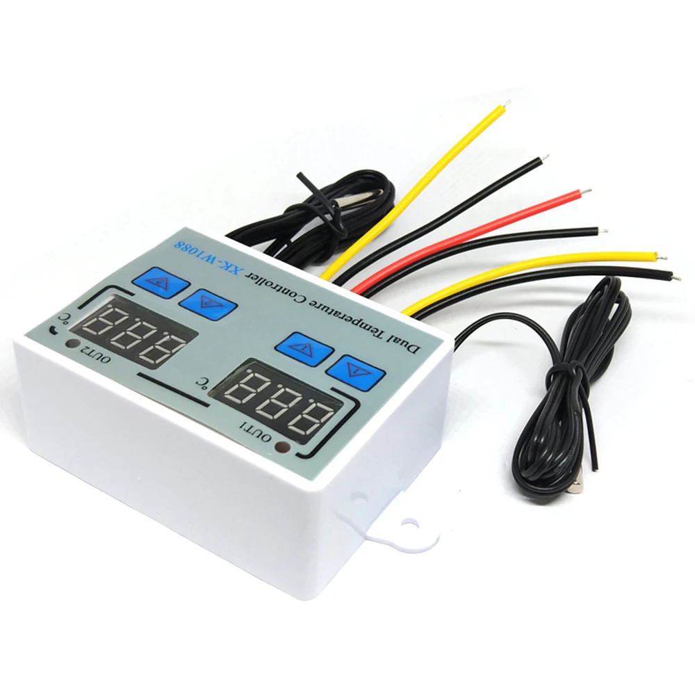 Dual Digital Thermostat Temperature Controller Two Relay Output Thermoregulator for incubator Heating Cooling XK-W1088AC110-220V