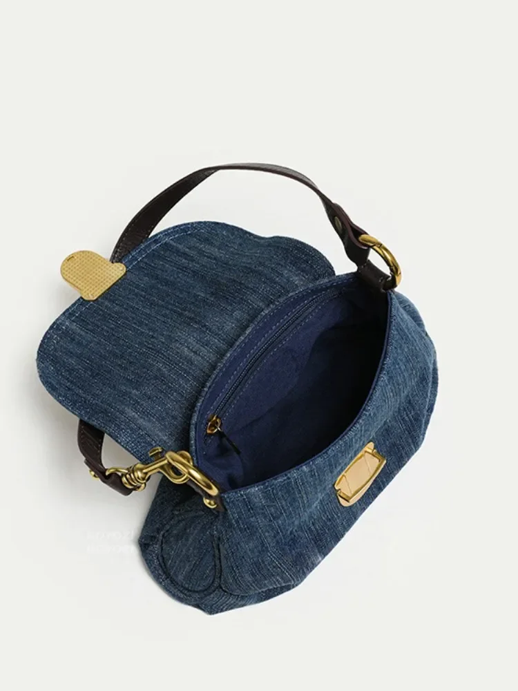 Advanced Fold Lock Crossbody Bag Women Fashion Casual Underarm Handbag 2023 Denim Shoulder Bag Vintage Female Messenger Bag