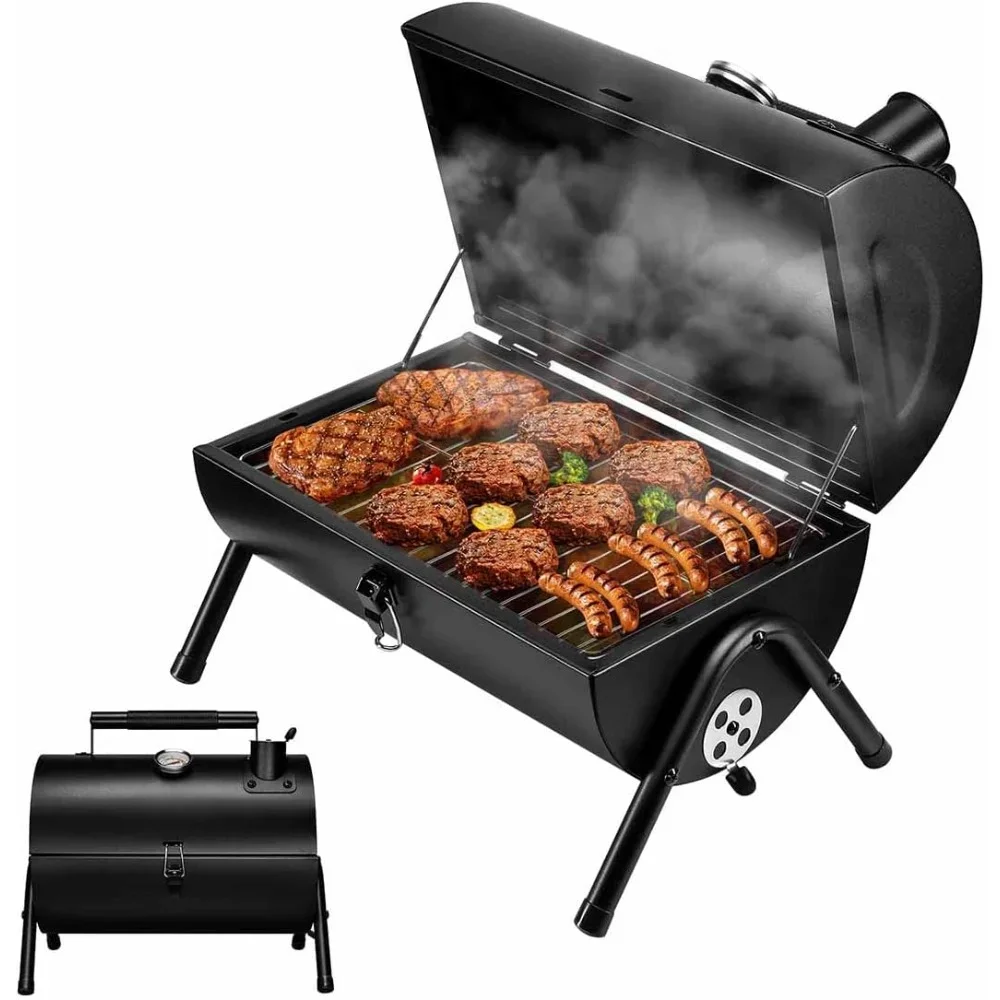 BBQ Adjustable Portable Charcoal Grill Multi-functional Metal Small BBQ Smoker for Outdoor Hiking Picnic(Black) BBQ