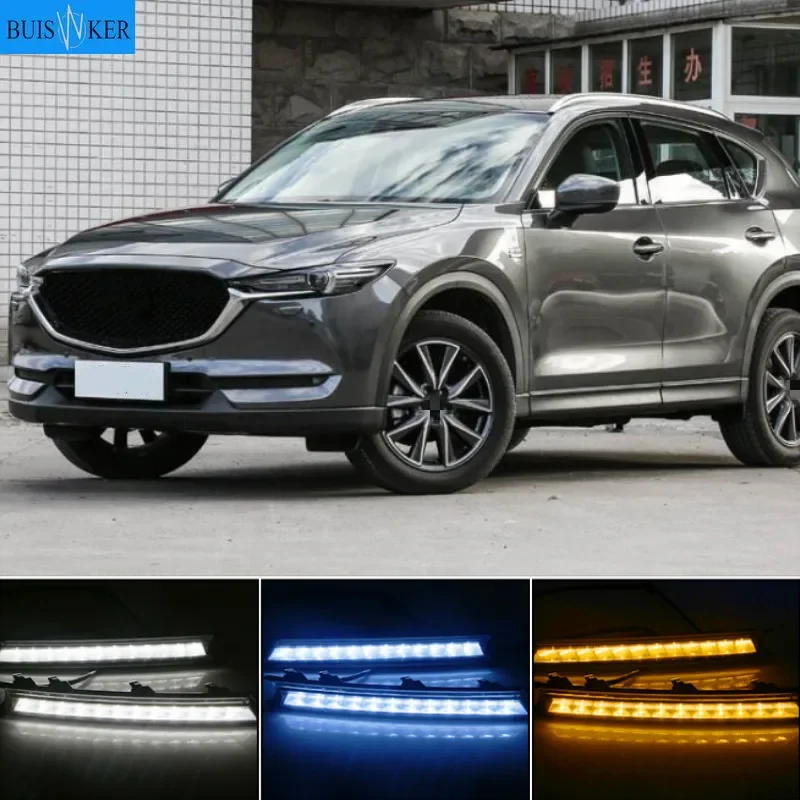 LED DRLデイタイムランニングライト,フォグライト,流れる方向指示器付き装飾,スタイルリレー,マツダCX-5,cx 5, 2017, 2018, 12v,2個