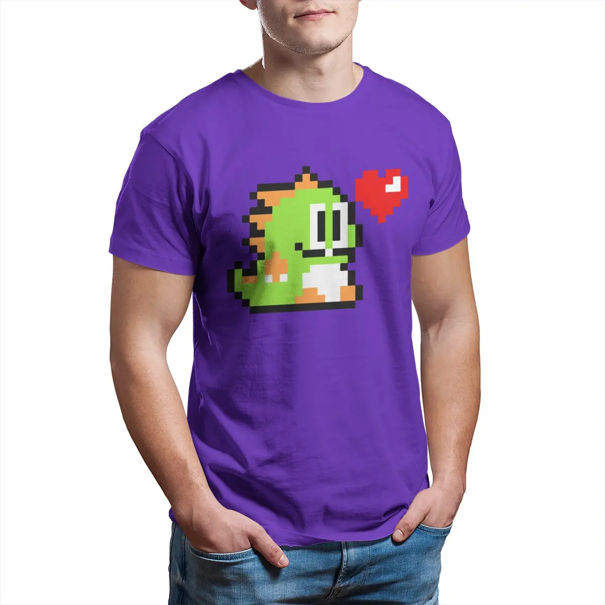 Pixel Bubble Bobble printed t-shirt for men 80s classic nostalgia computer game cute dragon Retro videogames graphic tees