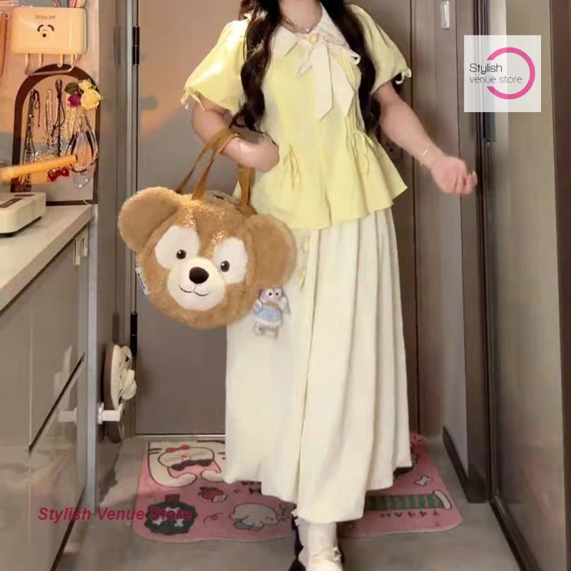 Japanese sweet wind casual wear bow doll collar blouse female summer new fashion design plus size bud skirt two-piece suit.