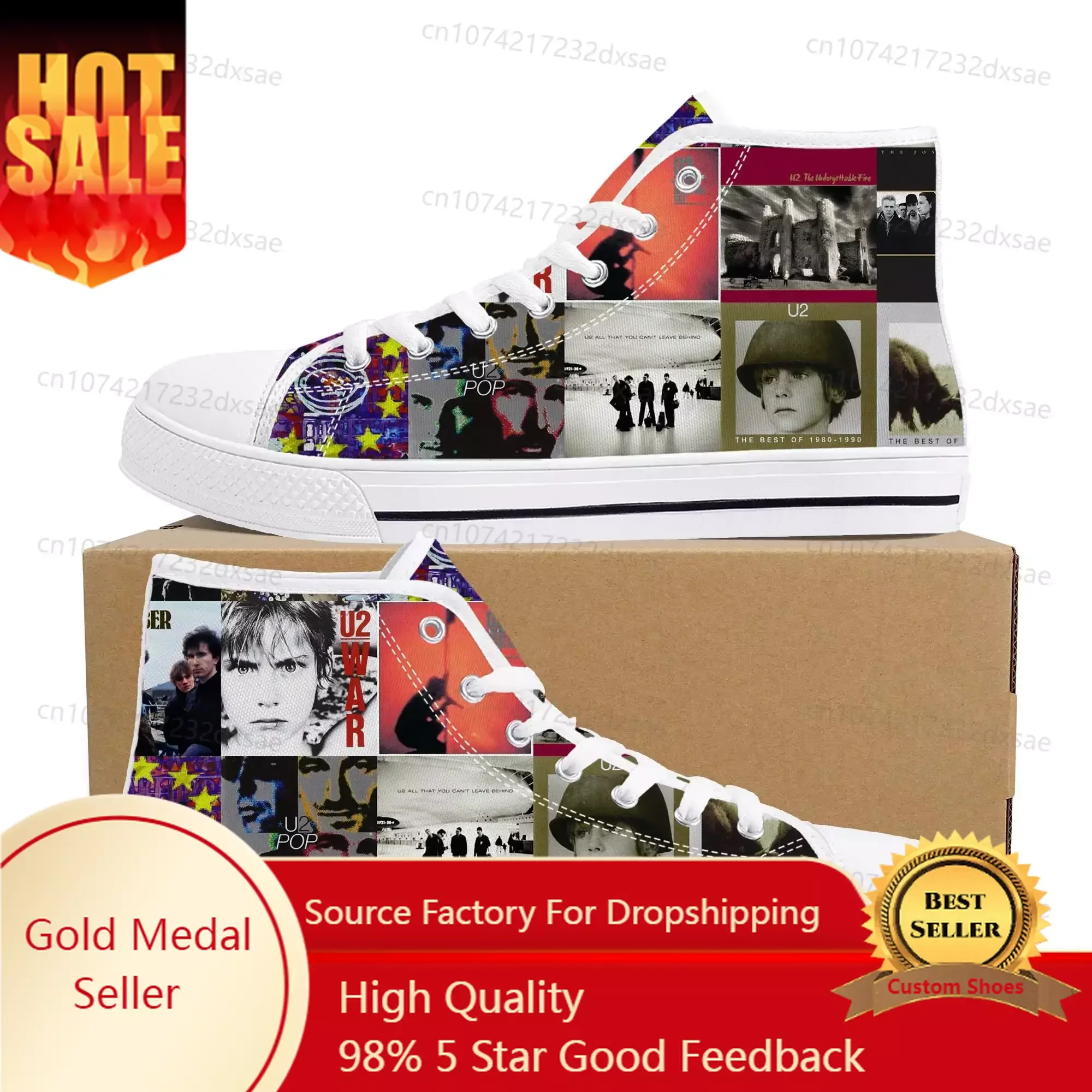 

U2 Rock Band Fashion punk High Top High Quality Sneakers Men Women Teenager Canvas Sneaker Casual Couple Shoes Custom Shoes