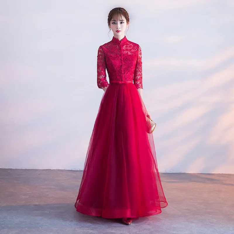 

Red Wedding Dr Long Sve Evening Gown Faionable Chinese Sle New 2023 Bridal Wear Slim Fit Maxi Dr for Women