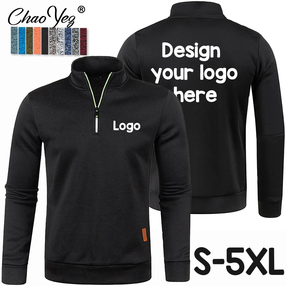 Custom Logo Spring Men's Thicker Sweatshirts Half Zipper Pullover for Male Hoody Man Sweatshir Autumn DIY Turtleneck Sweaters