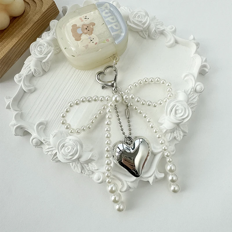 Ins Style Bowknot Beaded Key Chain Love Arrow Phone Pendant Headphone Case Charms Bag Decor Car Key Ring