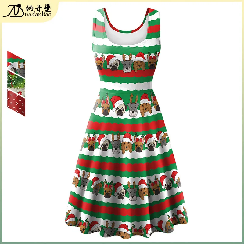 

Dress Women's Sleeveless Vest Christmas Elk Digital Printed Skirt