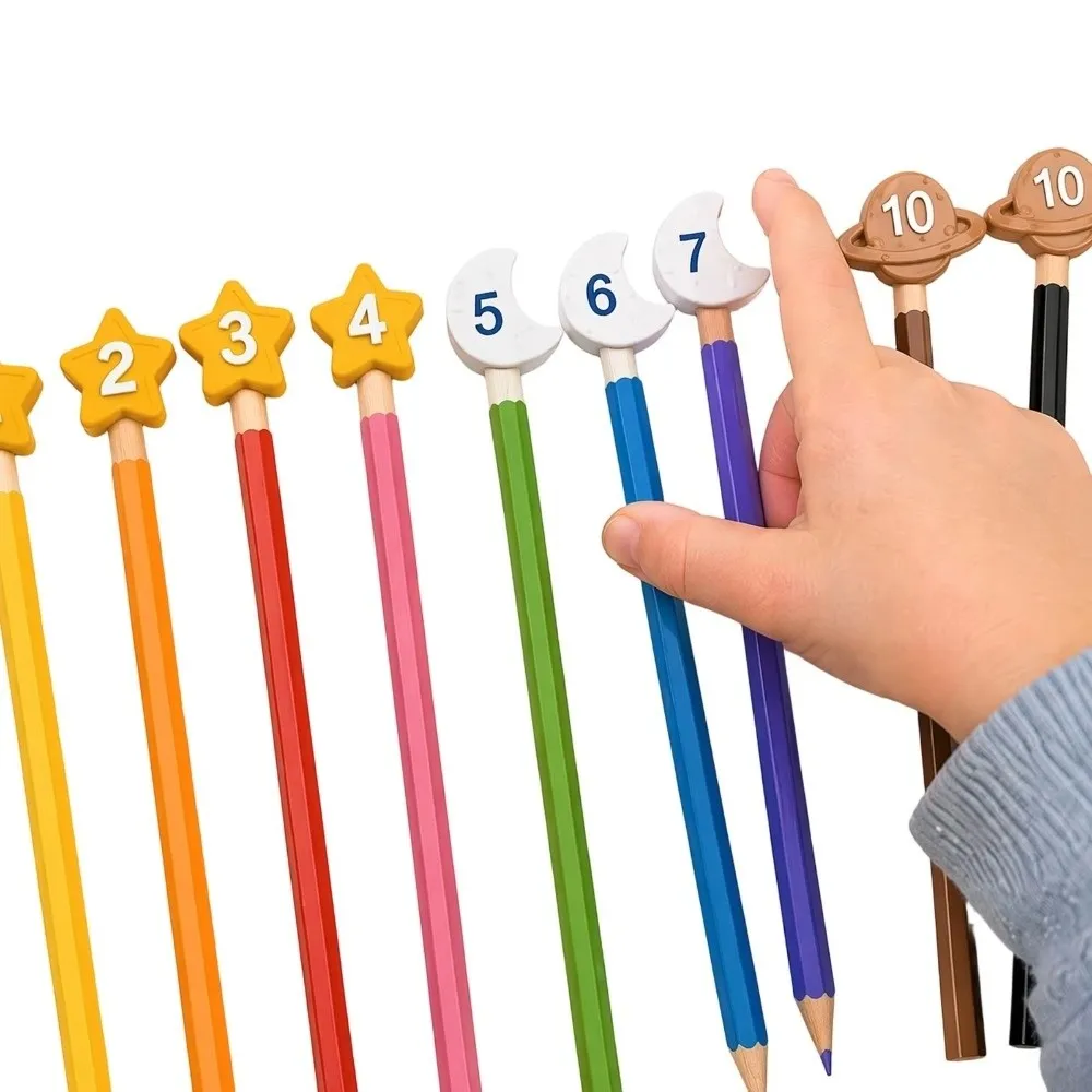 6/30PCS 1-30 Numbered Numbered Pencil Toppers Non-Slip Color Coded Pencil Tracking Markers Sturdy Space-Themed