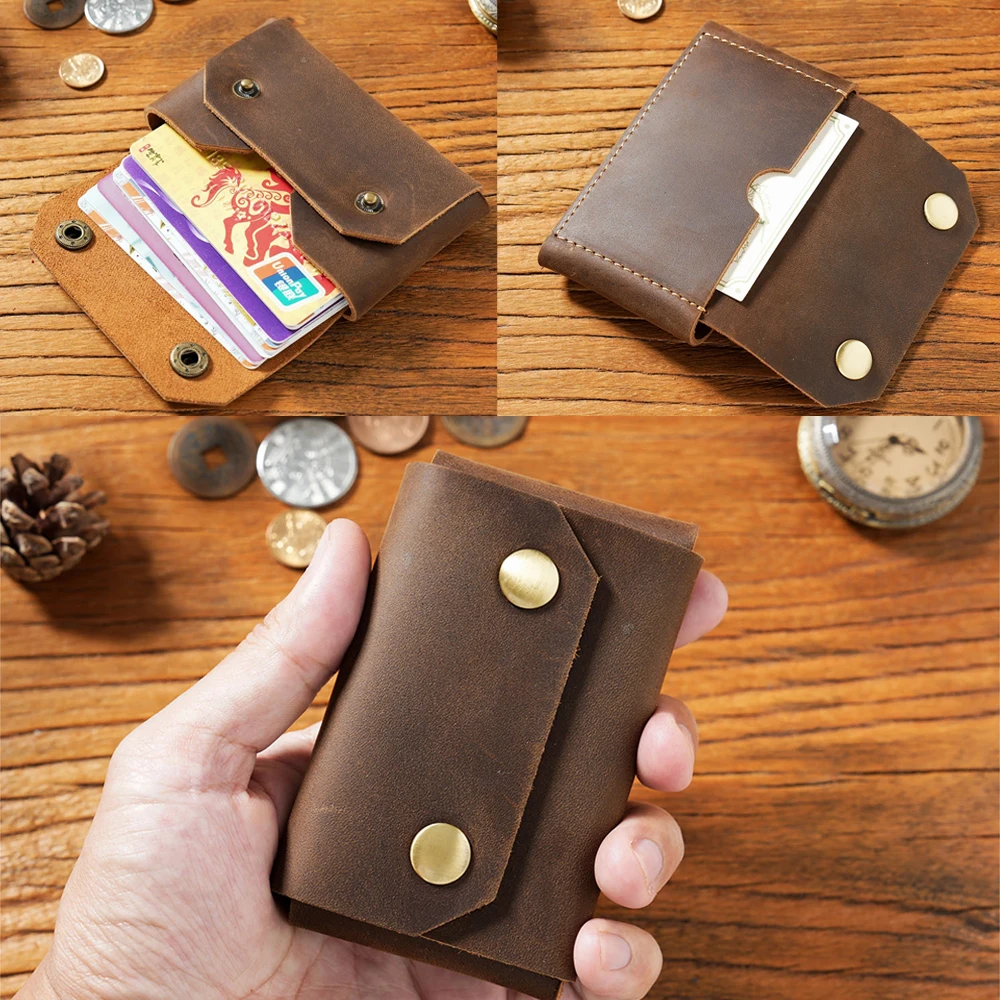 Organisateur de cartes en cuir Vintage multifonctionnel, porte-cartes avec bouton-pression et portefeuille de poche arrière