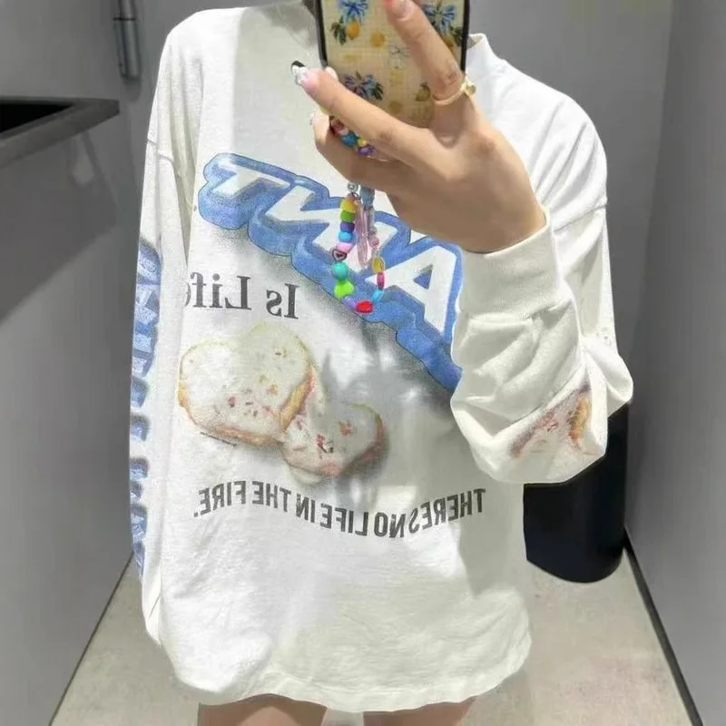 

Винтажная футболка Waed Long Sve с принтом Heart Oreo, повседневная мужская футболка свободного кроя из чистого хлопка, уличная одежда, весенний сезон