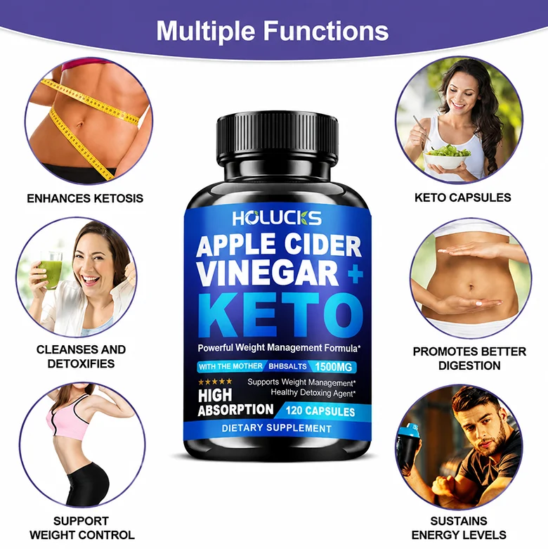 Beauty Support Apple Cider Vinegar Keto Supplement, with BHB Salts, Support Digestion, Ease Bloating, Gut Health, Nourish Hair