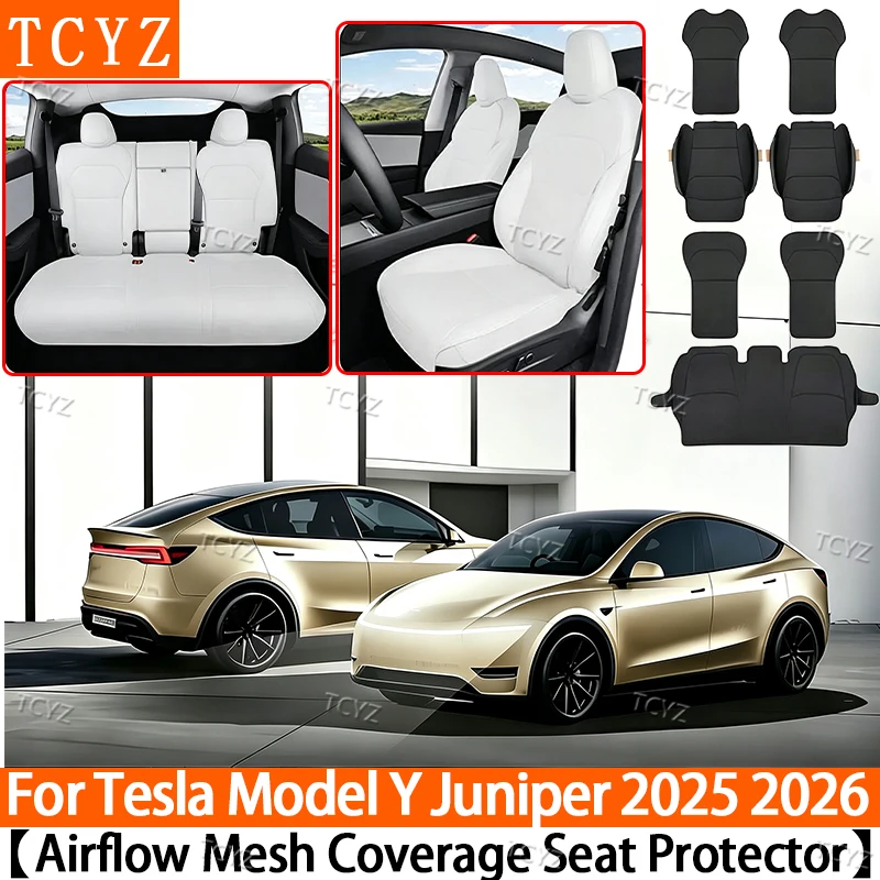 Covers For Tesla Model Y Juniper 2025 2026 Semi-enclosed Seat Front Rear Car Seat Cushion Protector Pad Set All Seasons Cooling